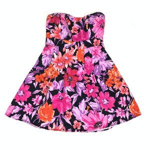 Floral Strapless Empire Waist Circle Skirt Spring Dress Medium